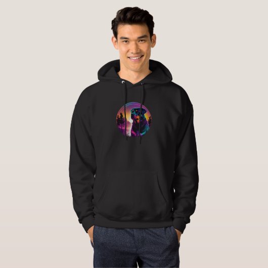 80s Synthwave with Rottweiler Vibe Hoodie (Voorkant volledig)