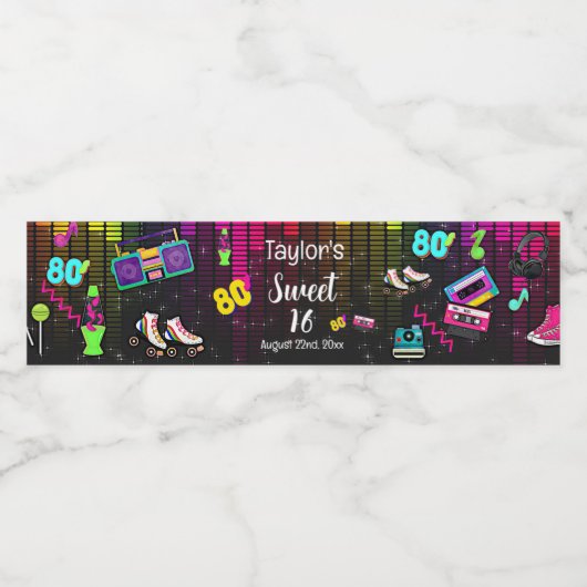 80's, terug naar de 80's, waterfles etiket (Enkel label)