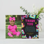 80s thema meisjes verjaardag foto bedankkaart (Staand voorkant)