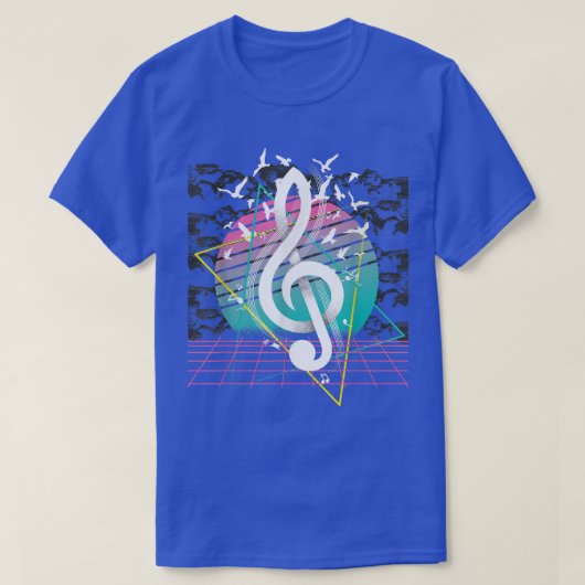 80s Treble Clef Music Flock of Birds Vaporwave Ret T-shirt (Design voorkant)