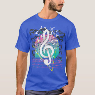 80s Treble Clef Music Flock of Birds Vaporwave Ret T-shirt