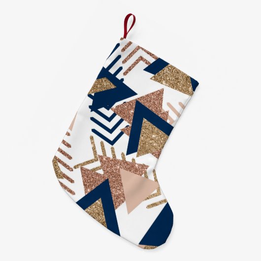 80s Trendy Abstract | Navy en Roos Gold Custom Kleine Kerstsok (Voorkant (Hangend))