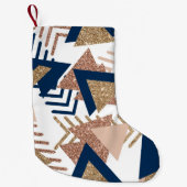 80s Trendy Abstract | Navy en Roos Gold Custom Kleine Kerstsok (Voorkant)