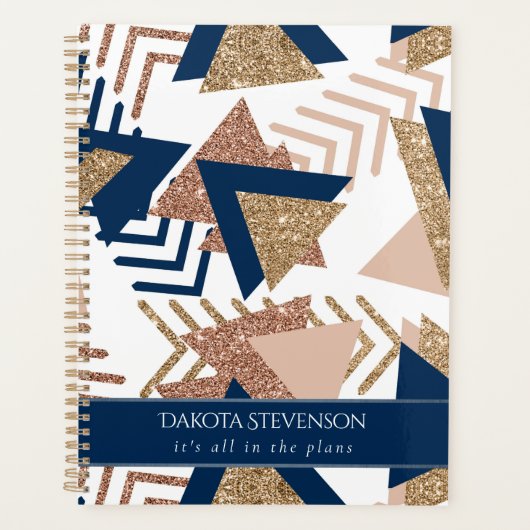80s Trendy Abstract | Navy en Roos Gold Custom Planner (Voorkant)