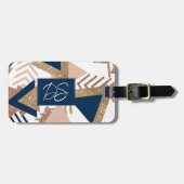 80s Trendy Abstract | Navy en Roos Gold Monogram Bagagelabel (Voorkant horizontaal)
