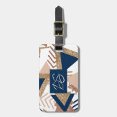 80s Trendy Abstract | Navy en Roos Gold Monogram Bagagelabel (Voorkant verticaal)