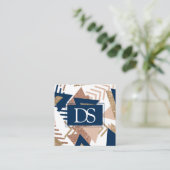 80s Trendy Abstract | Navy en Roos Gold Monogram Contactkaartje (Staand voorkant)