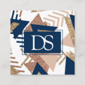 80s Trendy Abstract | Navy en Roos Gold Monogram Contactkaartje (Voorkant)