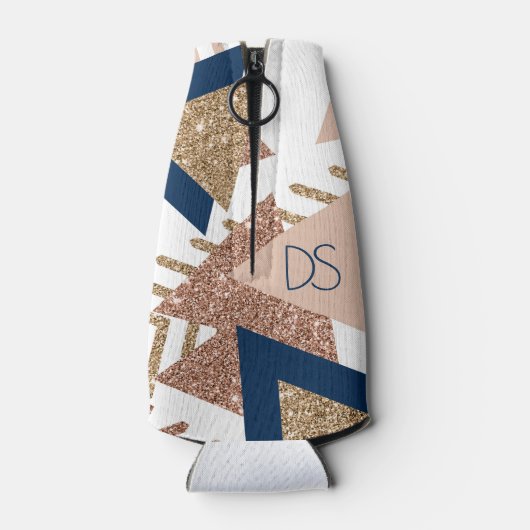 80s Trendy Abstract | Navy en Roos Gold Monogram Flesjeskoeler (Achterkant)