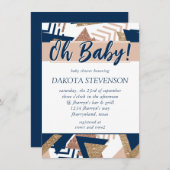 80s Trendy Abstract | Navy en Roos Gold Oh Baby Kaart (Voorkant / Achterkant)