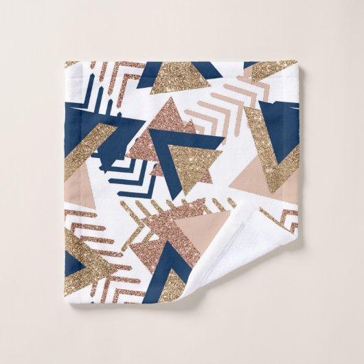 80s Trendy Abstract | Navy en Roos Gold Pattern Bad Handdoek (Wasdoekje)