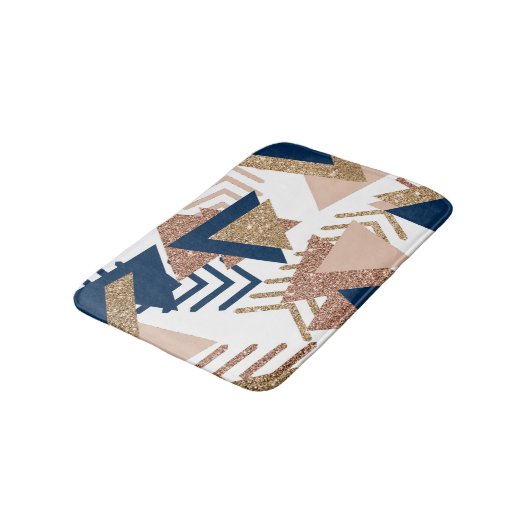 80s Trendy Abstract | Navy en Roos Gold Pattern Badmat (Gekanteld)