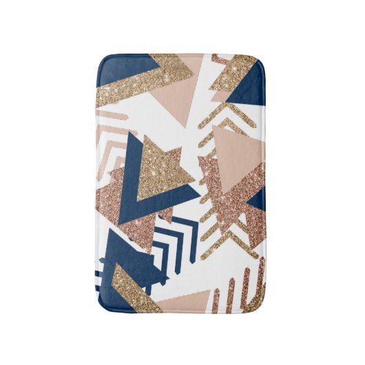 80s Trendy Abstract | Navy en Roos Gold Pattern Badmat (Voorkant Verticaal)