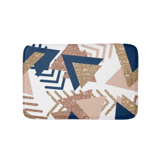 80s Trendy Abstract | Navy en Roos Gold Pattern Badmat (Voorkant)