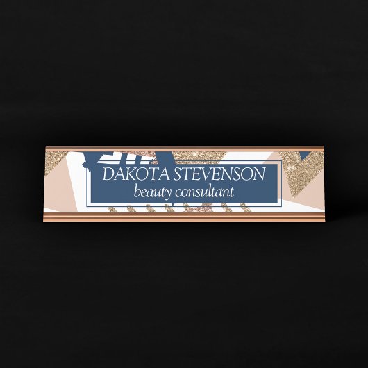 80s Trendy Abstract | Navy en Roos Gold Pattern Bureau Naambordje