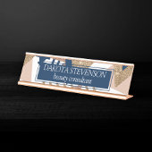 80s Trendy Abstract | Navy en Roos Gold Pattern Bureau Naambordje