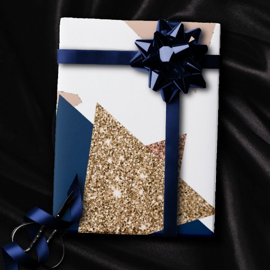 80s Trendy Abstract | Navy en Roos Gold Pattern Cadeaupapier