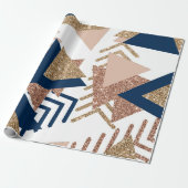 80s Trendy Abstract | Navy en Roos Gold Pattern Cadeaupapier (Uitgerold)
