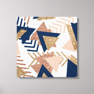 80s Trendy Abstract   Navy en Roos Gold Pattern Canvas Afdruk
