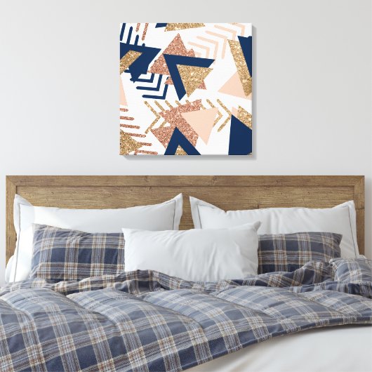 80s Trendy Abstract | Navy en Roos Gold Pattern Canvas Afdruk (Insitu (Slaapkamer))