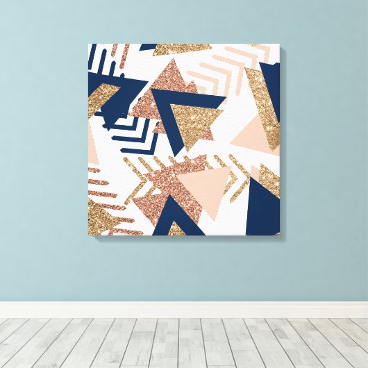 80s Trendy Abstract | Navy en Roos Gold Pattern Canvas Afdruk (Insitu (Houten vloer))