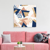 80s Trendy Abstract | Navy en Roos Gold Pattern Canvas Afdruk (Insitu (Woonkamer))
