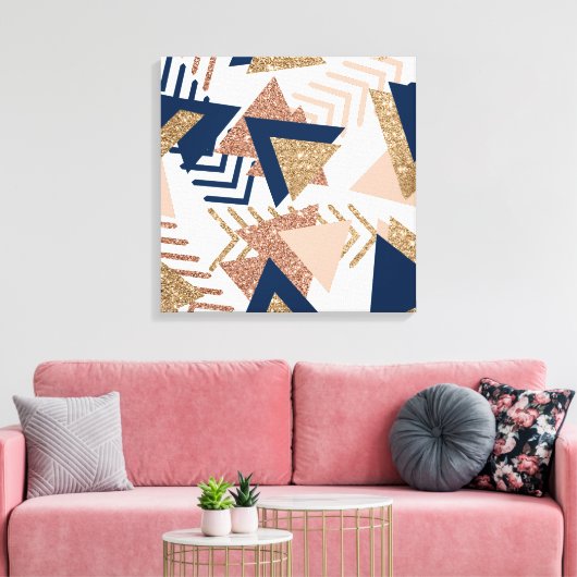 80s Trendy Abstract | Navy en Roos Gold Pattern Canvas Afdruk (Insitu (Woonkamer))