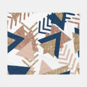 80s Trendy Abstract | Navy en Roos Gold Pattern Fleece Deken (Voorkant (Horizontaal))