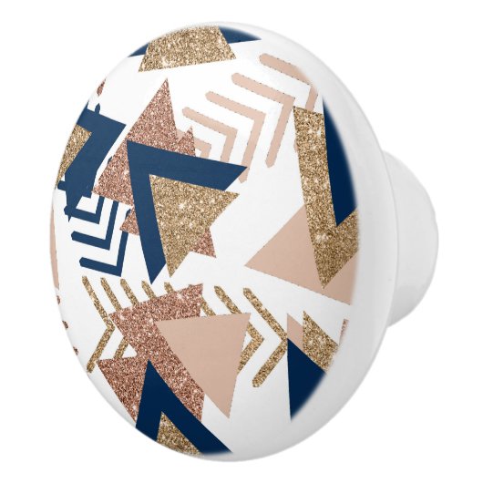 80s Trendy Abstract | Navy en Roos Gold Pattern Keramische Knop (Rechts)