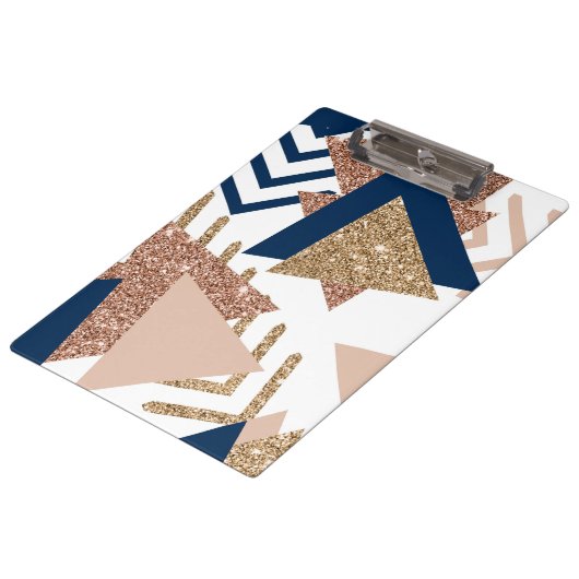 80s Trendy Abstract | Navy en Roos Gold Pattern Klembord (Gekanteld)