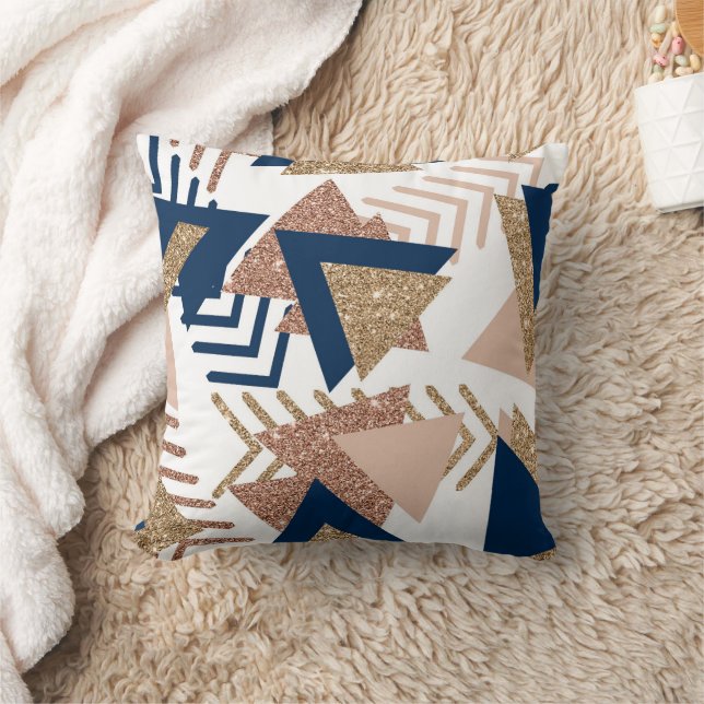 80s Trendy Abstract | Navy en Roos Gold Pattern Kussen (Deken)
