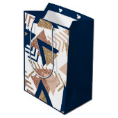80s Trendy Abstract | Navy en Roos Gold Pattern Medium Cadeauzakje (Achterkant Gekanteld)