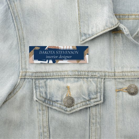 80s Trendy Abstract | Navy en Roos Gold Pattern Naamplaatje (In situ)