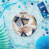 80s Trendy Abstract | Navy en Roos Gold Pattern Papieren Bordje (Feest)