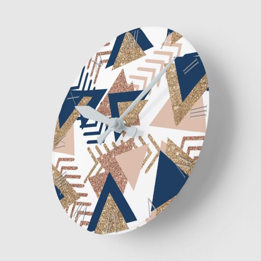 80s Trendy Abstract | Navy en Roos Gold Pattern Ronde Klok (Hoek)