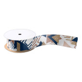 80s Trendy Abstract | Navy en Roos Gold Pattern Satijnen Lint (Spoel)