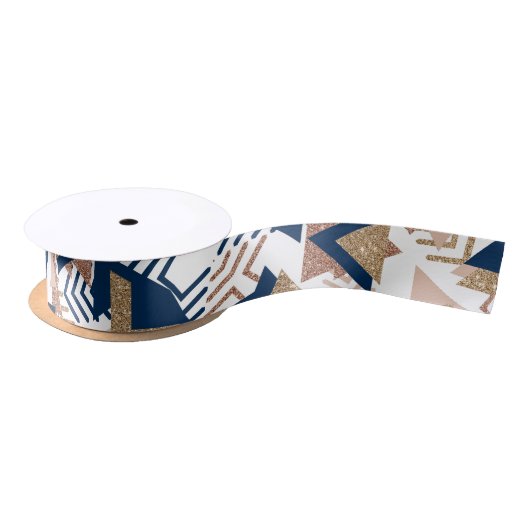 80s Trendy Abstract | Navy en Roos Gold Pattern Satijnen Lint (Spoel)