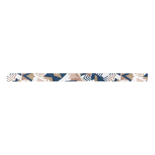 80s Trendy Abstract | Navy en Roos Gold Pattern Satijnen Lint (Voorkant)