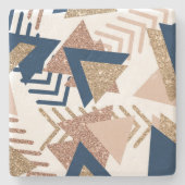 80s Trendy Abstract | Navy en Roos Gold Pattern Stenen Onderzetter (Voorkant)