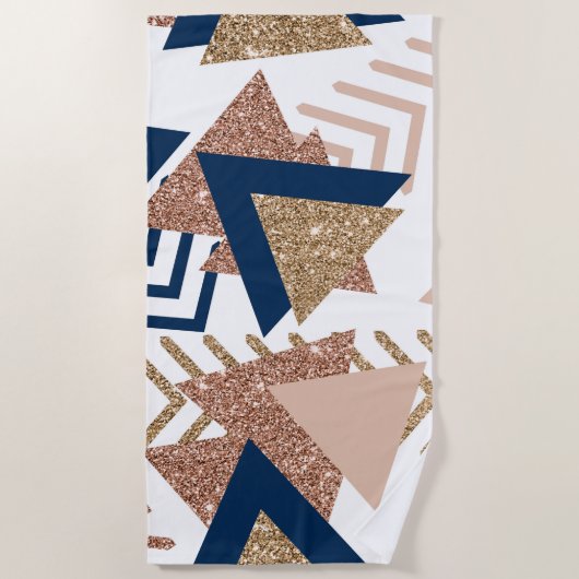 80s Trendy Abstract | Navy en Roos Gold Pattern Strandlaken (Voorkant)