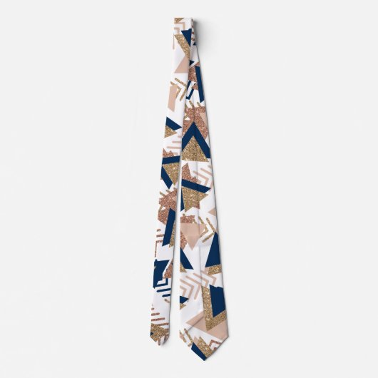 80s Trendy Abstract | Navy en Roos Gold Pattern Stropdas (Achterkant)