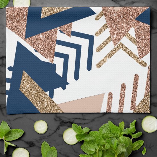 80s Trendy Abstract | Navy en Roos Gold Pattern Theedoek