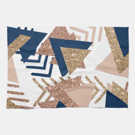 80s Trendy Abstract | Navy en Roos Gold Pattern Theedoek (Horizontaal)