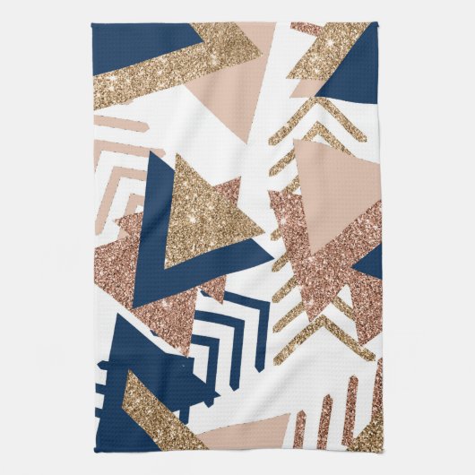 80s Trendy Abstract | Navy en Roos Gold Pattern Theedoek (Verticaal)