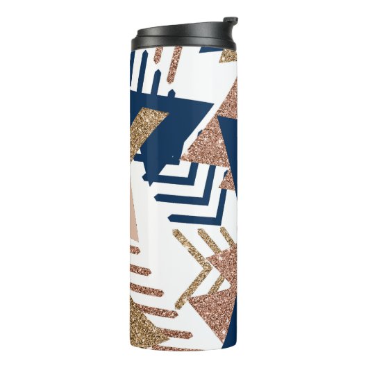 80s Trendy Abstract | Navy en Roos Gold Pattern Thermosbeker (Gedraaid links)