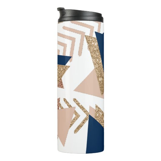 80s Trendy Abstract | Navy en Roos Gold Pattern Thermosbeker (Geroteerd rechts)
