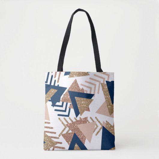 80s Trendy Abstract | Navy en Roos Gold Pattern Tote Bag (Voorkant)