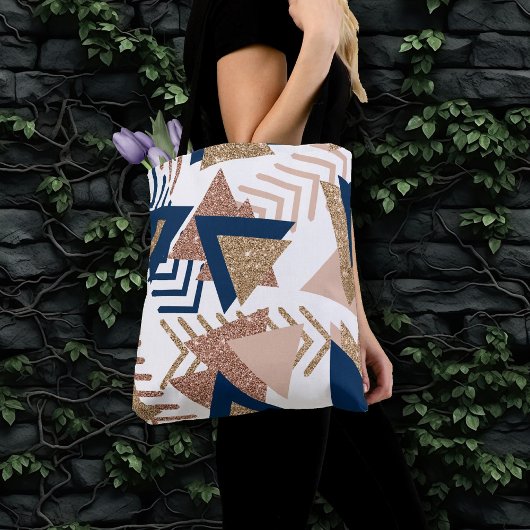 80s Trendy Abstract | Navy en Roos Gold Pattern Tote Bag