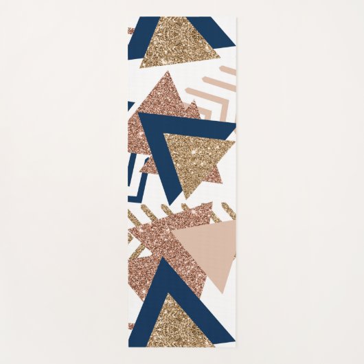 80s Trendy Abstract | Navy en Roos Gold Pattern Yogamat (Voorkant)
