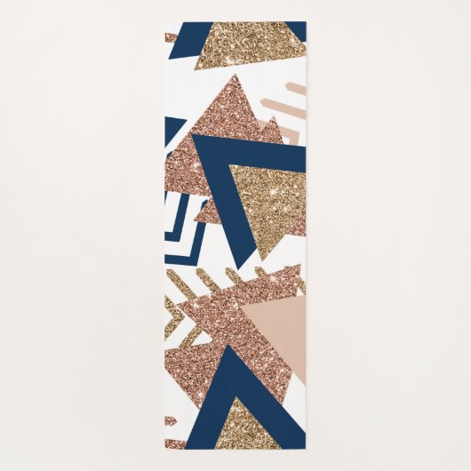 80s Trendy Abstract | Navy en Roos Gold Pattern Yogamat (Achterkant)